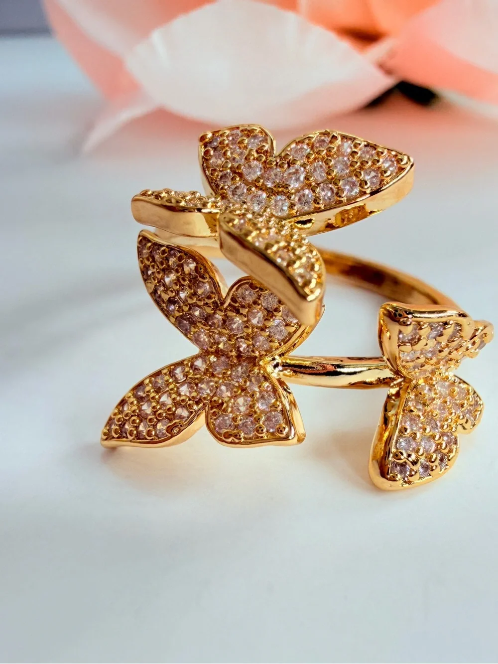 Gold Plate, Butterfly Crystal Ring
